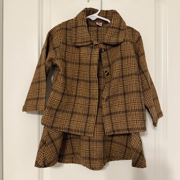SHEIN Brown Tan Plaid Dress Coat Set Girls Size 2T - Picture 10 of 11